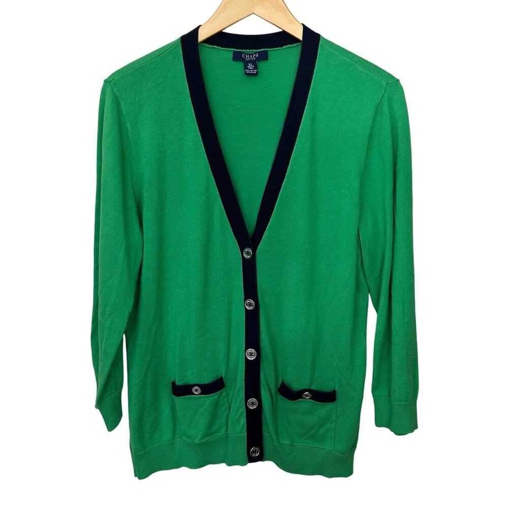 Chaps Ralph‎ Lauren Cardigan Sweater Womens Size XL Kelly Green Nautical